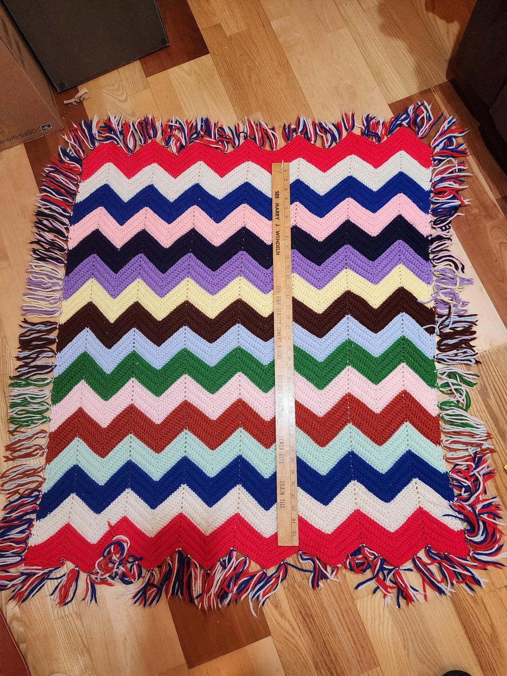 Colorful Vintage Chevron Crochet Throw 70s